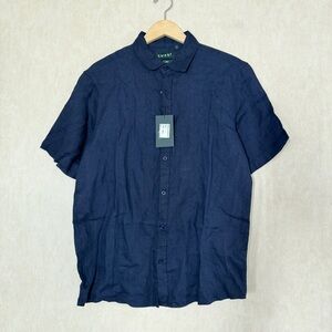 NWT Swami Men’s 100% Linen Button Up Shirt Shortsleeve in Navy L